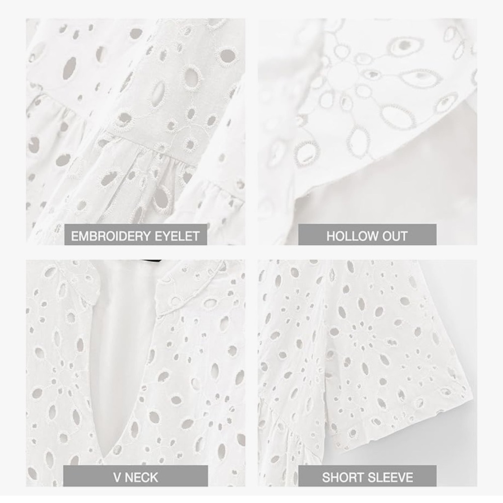 BTFBM size XLarge Boho Dress Resort V Neck Short Sleeve White Cut Out Lace $58 - Picture 4 of 10